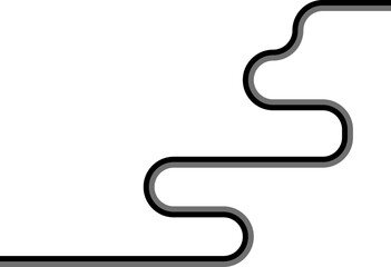 Dual-color lines form a long labyrinthine structure combining zigzag stretches with rounded path curves.