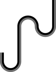 Dual-color lines assemble a square pattern composed of repeated squared wave turns and gentle curved connectors.