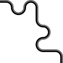 Two colored lines follow a squared wave layout combining angular steps with fluid curved transitions.