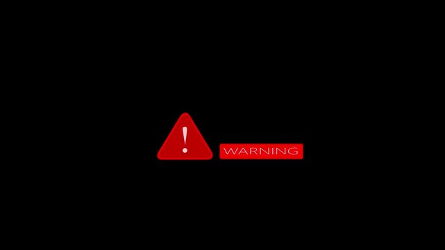 Warning security alert the screen data hacking malware virus caution signal icon animation. Digital technology computer cybersecurity protection and warning system video animation a black background.