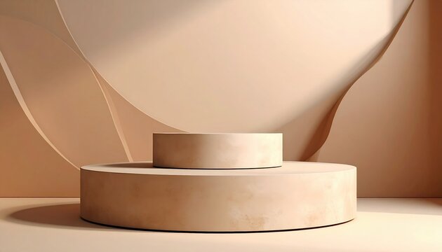 A minimal podium scene suggests modern product display concepts. This style emphasizes clean presentation for marketing and branding