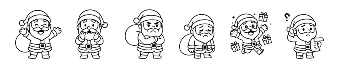 Santa Claus in Various Emotions Isolated on White Background