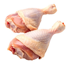 Two raw chicken thighs stacked on top of each other on a white background