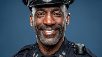 A police officer exudes friendliness with a genuine smile ready to connect with the community.