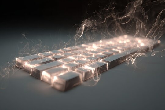 Glowing Keyboard Layout with Smoke and Light Accents on Dark Surface