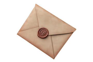 Bronze Wax Sealed Envelope Isolated on Transparent Background