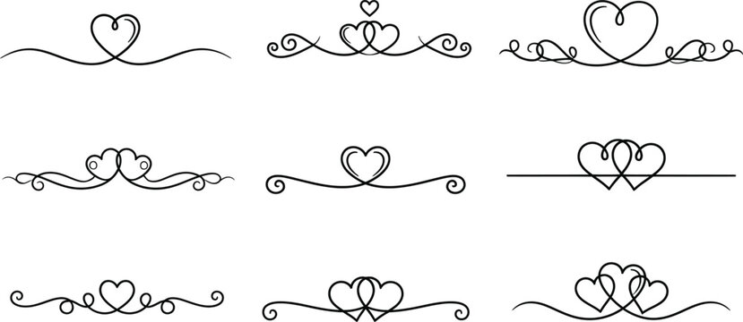 Set of elegant decorative heart dividers and flourishes for valentine s day