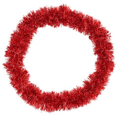 Red festive tinsel garland loop. Isolated white background. Png format