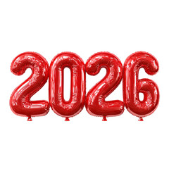 Red glossy balloon numbers "2026". Isolated white background. Png format