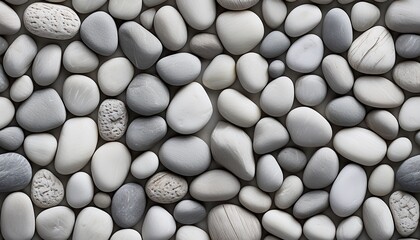Detailed Seamless Natural Stone Texture Composed Of Irregular Light Grey Pebbles Tightly Arranged With Dark Grout Perfect For Rustic Architectural Backdrops