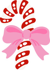 cute Christmas lollipop candy sugar snack with bow tie ribbon vector cartoon illustration