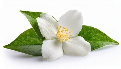 Jasmine Flower With Leaves Isolated On White Background