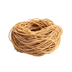 Whole-grain brown spaghetti nest. Isolated white background. Png format