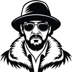 Black and white portrait of a man with a hat and sunglasses