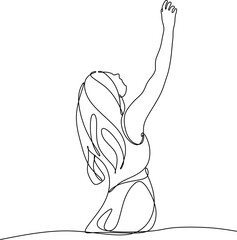 Continuous line drawing of a woman with outstretched arms. Vector illustration drawn by hand without artificial intelligence.