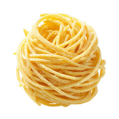 Gourmet spaghetti nest dusted with semolina. Isolated white background. Png format