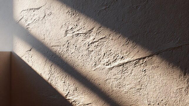 A minimal textured plaster wall with warm shadow lines, natural window light - Powered by Adobe