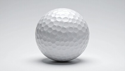 “Close-up of white golf ball with dimpled texture placed on smooth light surface against neutral background”
