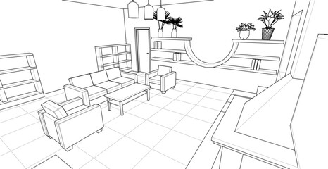 interior living room 3d illustration	
