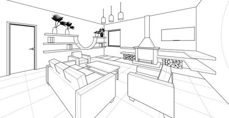 interior living room 3d illustration	
