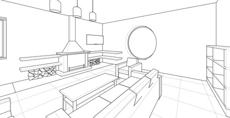 interior living room 3d illustration	
