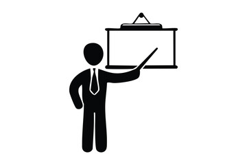 Corporate Presenter Silhouette Businessman Explaining Information with Pointer Professional Training