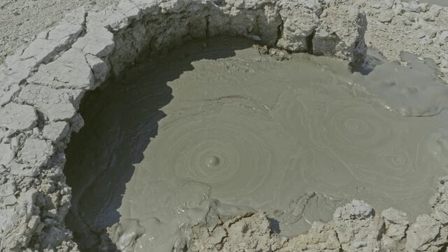 Close top angle Angle View of Gobustan Mud Volcano &ndash; 4K Azerbaijan Footage