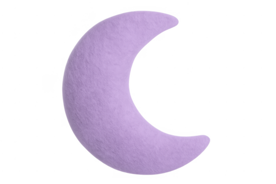 Purple crescent moon plush toy with transparent background