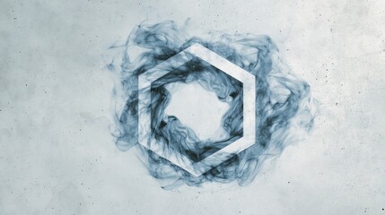 Geometric Hexagon with Rotating Smoke Trails on Concrete Background