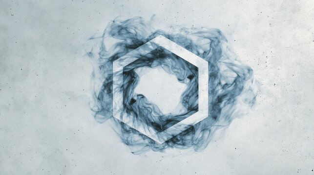 Geometric Hexagon with Rotating Smoke Trails on Concrete Background