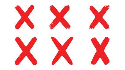 Set of Hand-Drawn Red X Marks and Cross Symbols