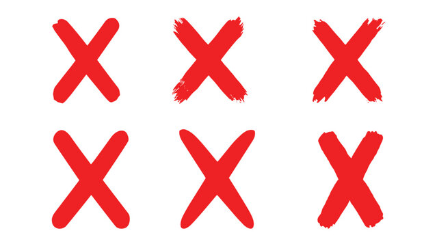 Set of Hand-Drawn Red X Marks and Cross Symbols