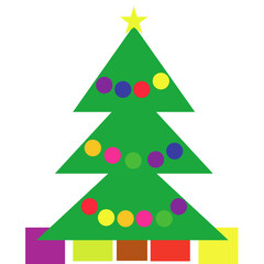 christmas tree vector illustration with gifts and lights