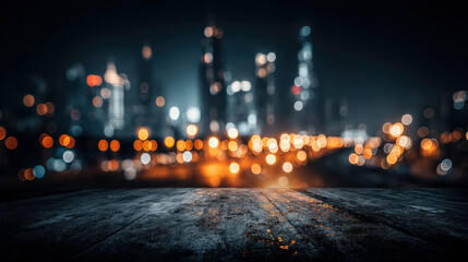 Abstract New Year background with warm city bokeh lights and dark gradient for text