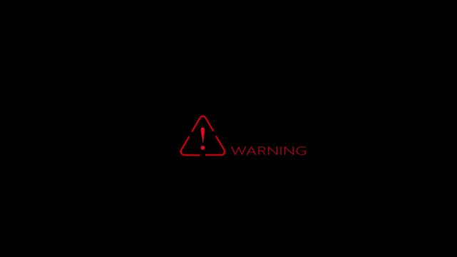Warning security alert the screen data hacking malware virus caution signal icon animation. Digital technology computer cybersecurity protection and warning system video animation a black background.