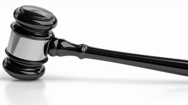 Gavel on a white surface, a symbol of justice and law.