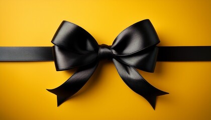 Elegant Black Bow On A Vibrant Yellow Background Creates A Striking Gift Wrap Aesthetic