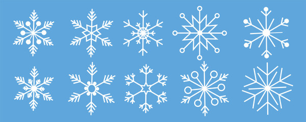 Sky Blue Snowflake Strip, Crisp White Winter Banner, Blue Frosty Flake Design