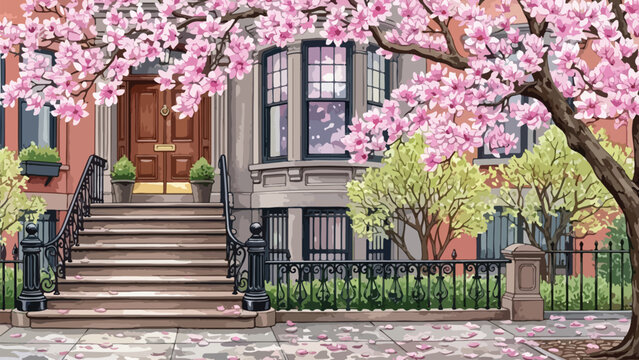 Boston brownstone watercolor