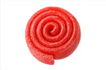Red spiral fruit candy roll-up on transparent background