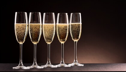 Set Of Sparkling Wine Glasses Against A Dark Backdrop