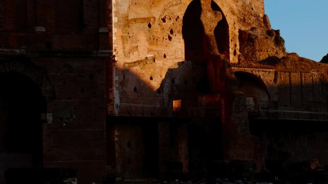 Dramatic view of the House of the Knights of Rhodes or Casa dei Cavalieri di Rodi by sunset in Rome, Italy