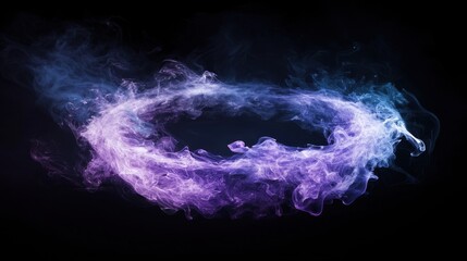 Mysterious smoke ring swirling in a dark atmosphere with vibrant hues of purple and blue