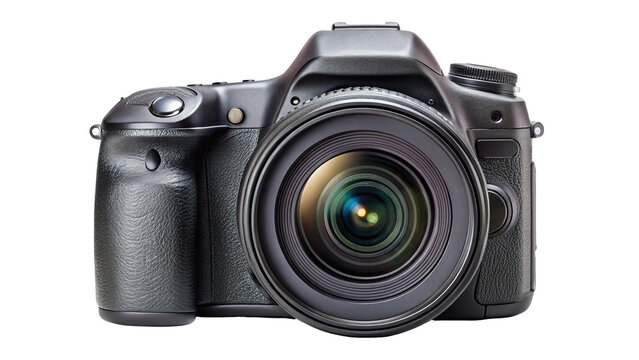 Professional digital slr camera with large lens isolated on transparent background for photography and videography