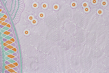 Close Up Macro of Chinese Yuan Currency Paper Texture with Green Security Rings