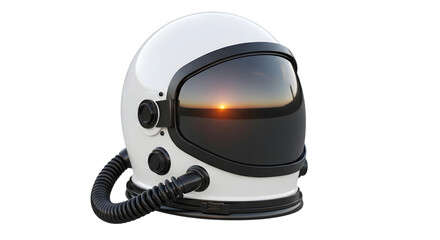 White astronaut helmet with a sunset reflection on visor, isolated on transparent background