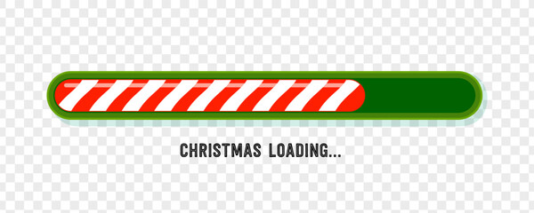 Christmas countdown bar with candy stripe progress and green frame. Festive loading element for xmas designs, holiday banners and vector projects. Vector illustration on transparent background