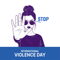 Stop Violence Awareness Banner, Woman Showing Hand Sign Illustration