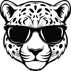Monochrome jaguar head with sunglasses showcases a cool and modern design style