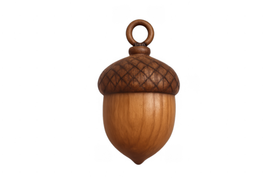 Wooden acorn ornament with carved cap and loop